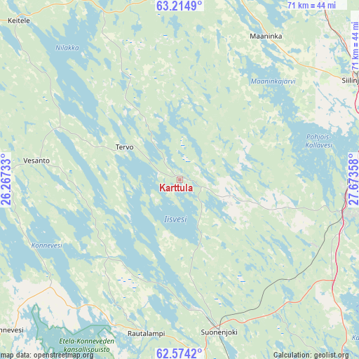 Karttula on map