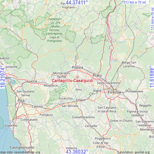 Cantagrillo-Casalguidi on map