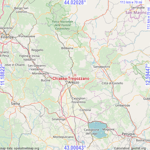 Chiassa-Tregozzano on map