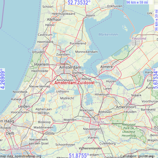 Amsterdam-Zuidoost on map