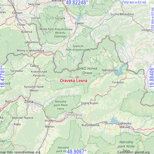 Oravská Lesná on map
