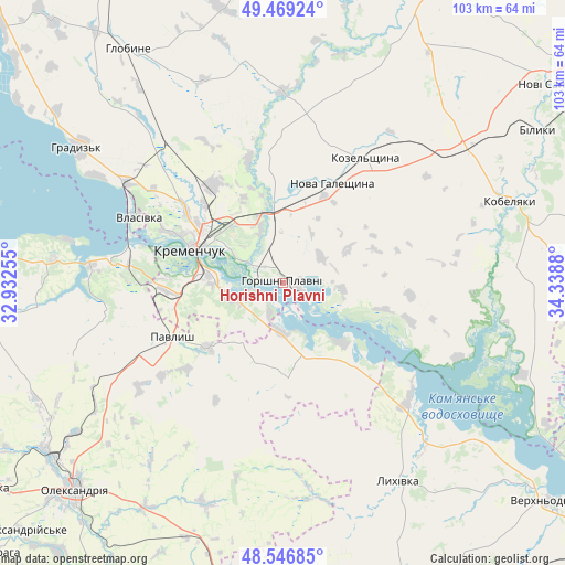 Horishni Plavni on map