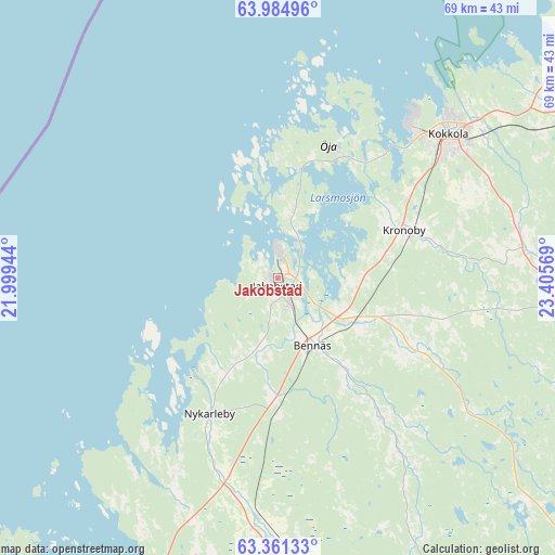 Jakobstad on map