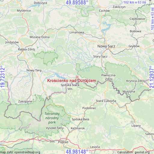 Krościenko nad Dunajcem on map