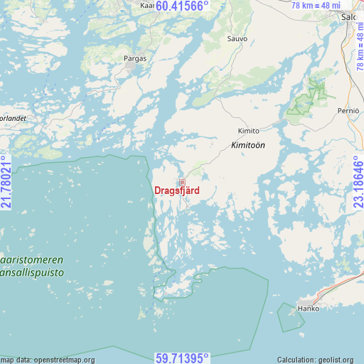 Dragsfjärd on map