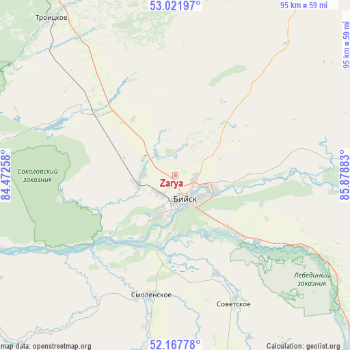 Zarya on map