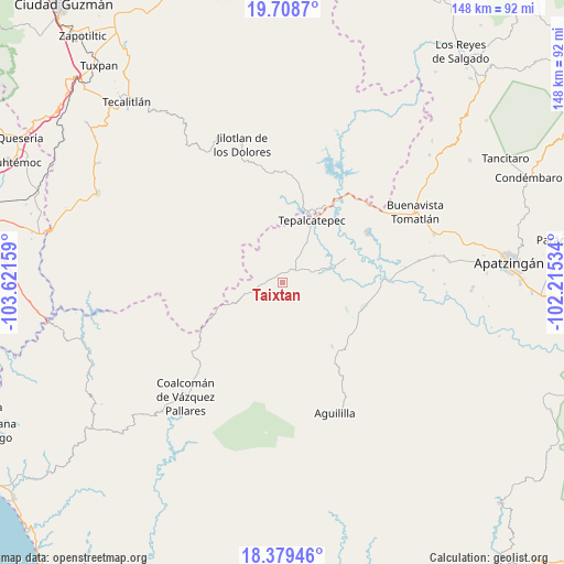 Taixtan on map