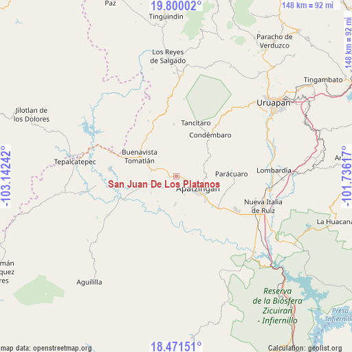 San Juan De Los Platanos on map