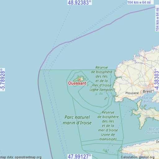 Ouessant on map