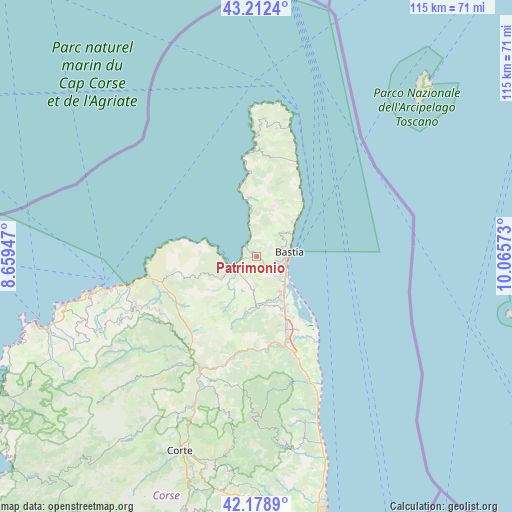 Patrimonio on map