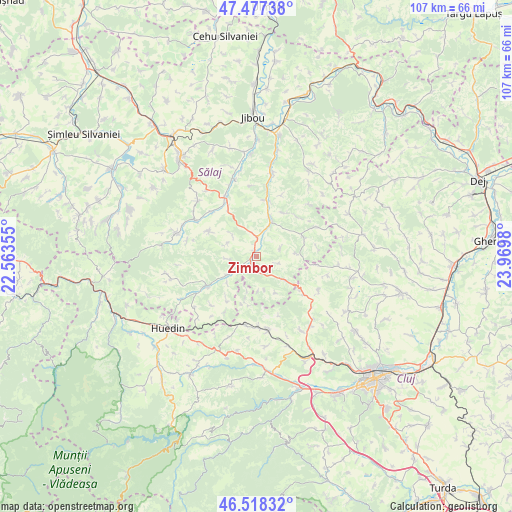 Zimbor on map