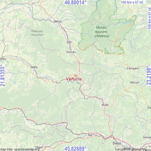 Vârfurile on map