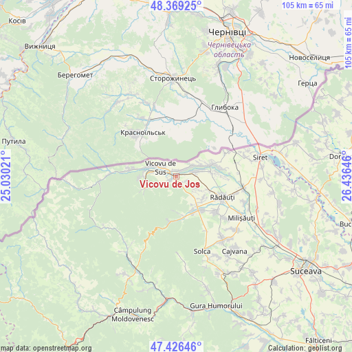 Vicovu de Jos on map