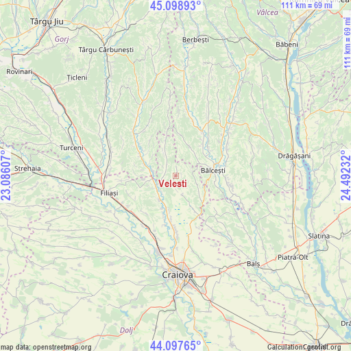 Velesti on map