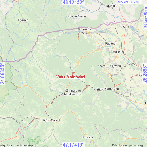 Vatra Moldoviţei on map