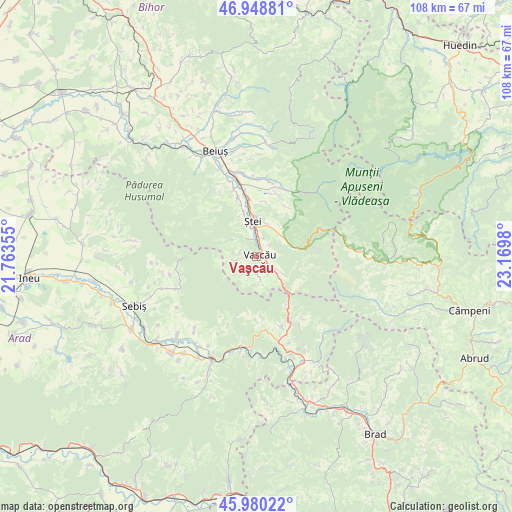 Vaşcău on map