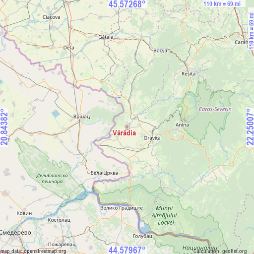 Vărădia on map