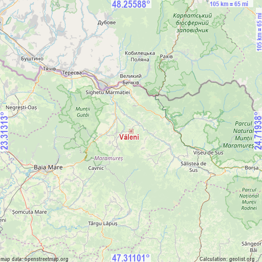 Văleni on map