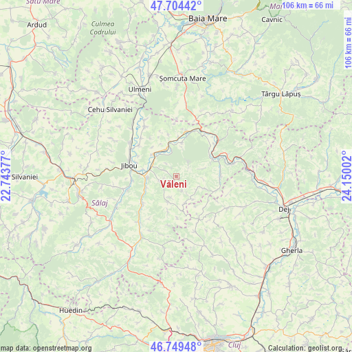 Văleni on map