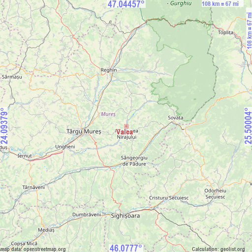 Valea on map