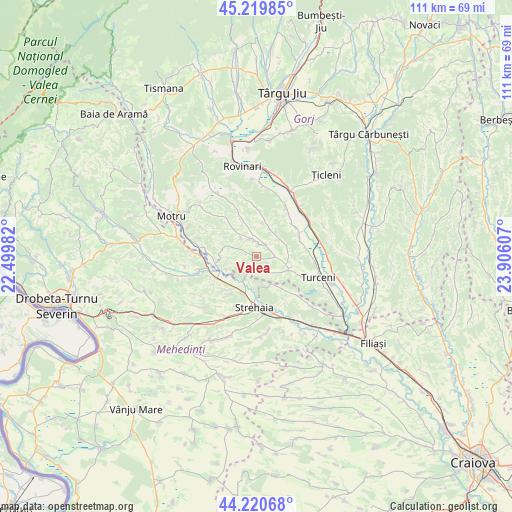 Valea on map