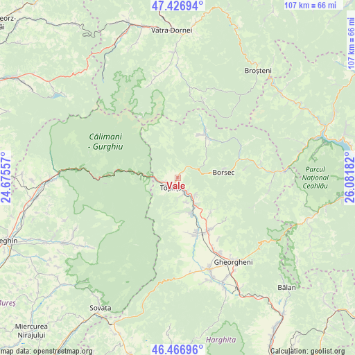 Vale on map