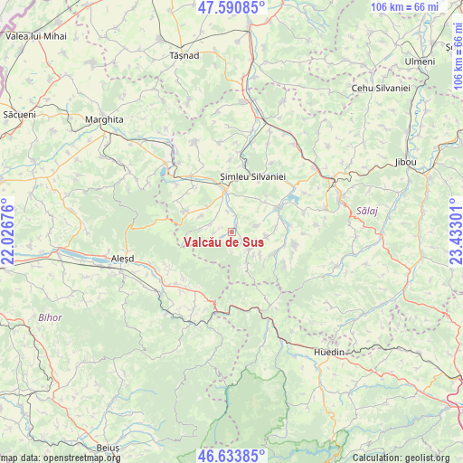 Valcău de Sus on map