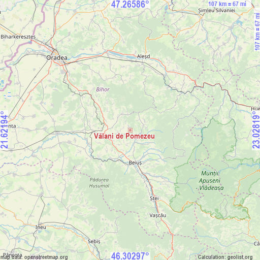 Vălani de Pomezeu on map