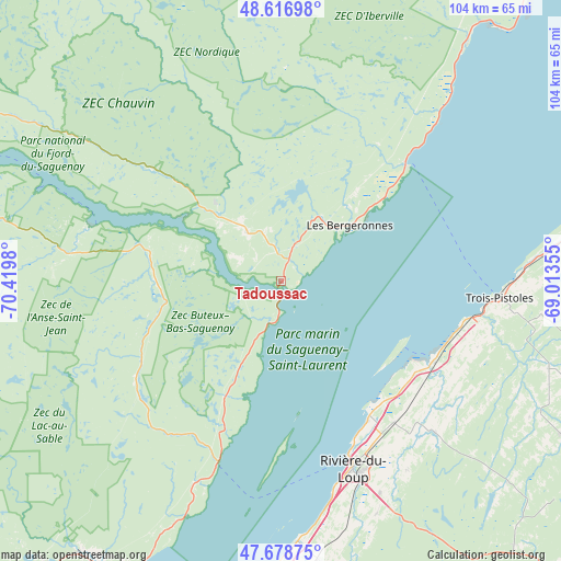 Tadoussac on map