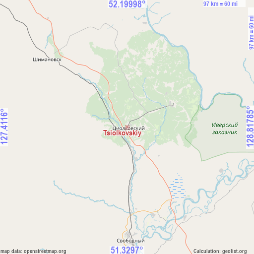 Tsiolkovskiy on map