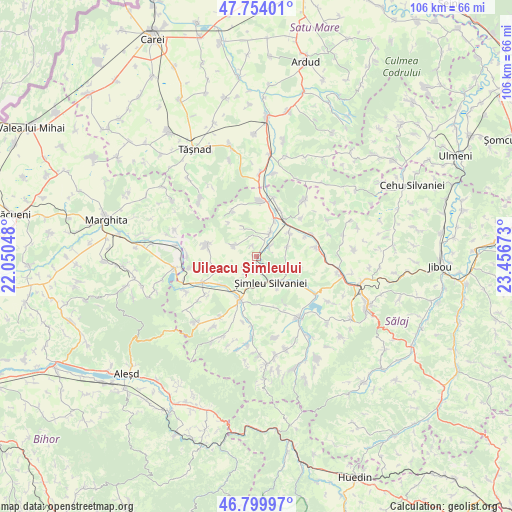 Uileacu Șimleului on map