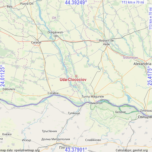 Uda-Clocociov on map