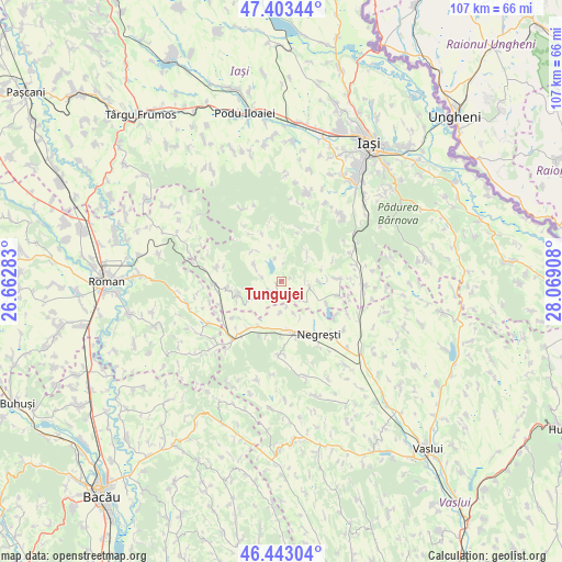 Tungujei on map