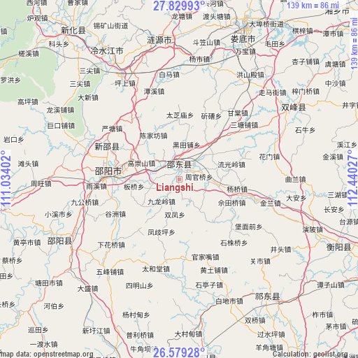 Liangshi on map