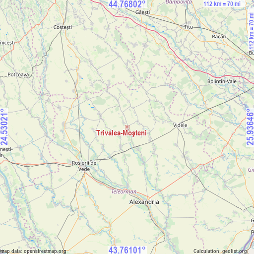 Trivalea-Moşteni on map