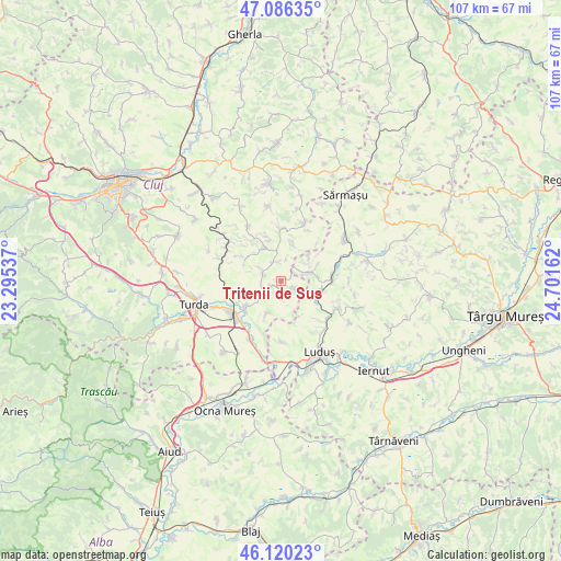 Tritenii de Sus on map