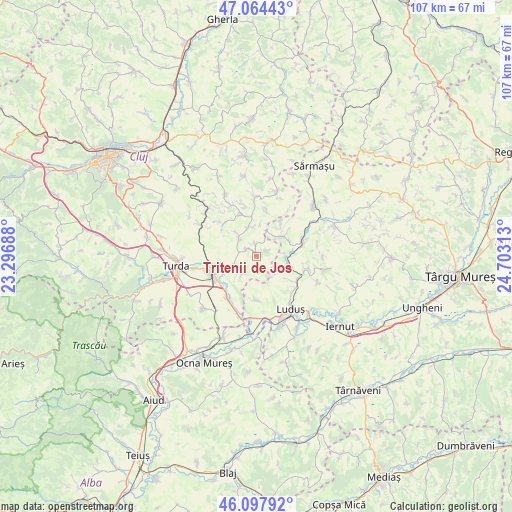 Tritenii de Jos on map
