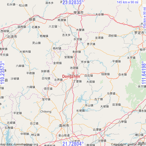 Dongzhen on map