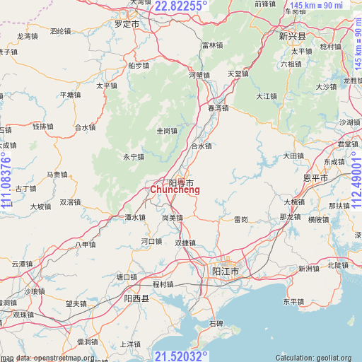 Chuncheng on map