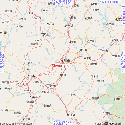 Chengjiang on map