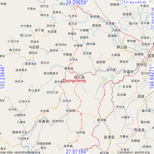 Zhongcheng on map