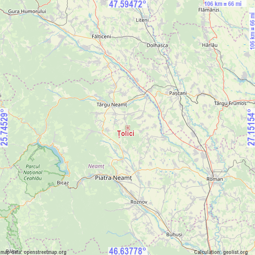 Țolici on map