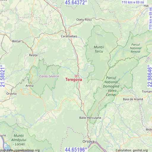 Teregova on map