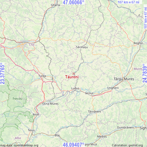 Tăureni on map