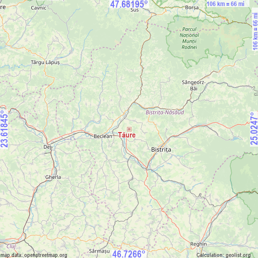 Tăure on map