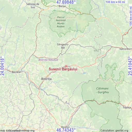 Susenii Bârgăului on map