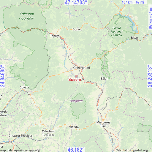 Suseni on map