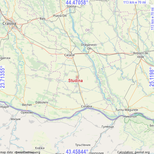 Studina on map