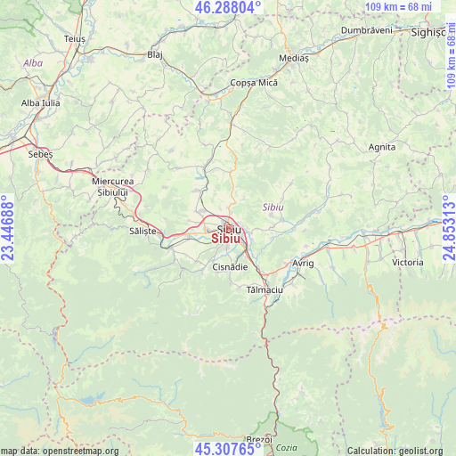 Sibiu on map