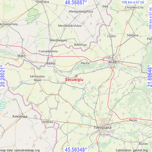 Secusigiu on map